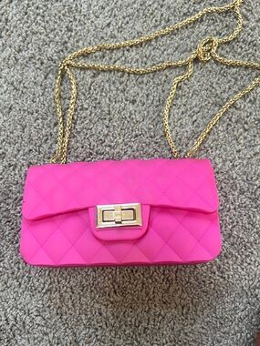 Quilted Pink Chain Shoulder Bag with Gold Hardware
